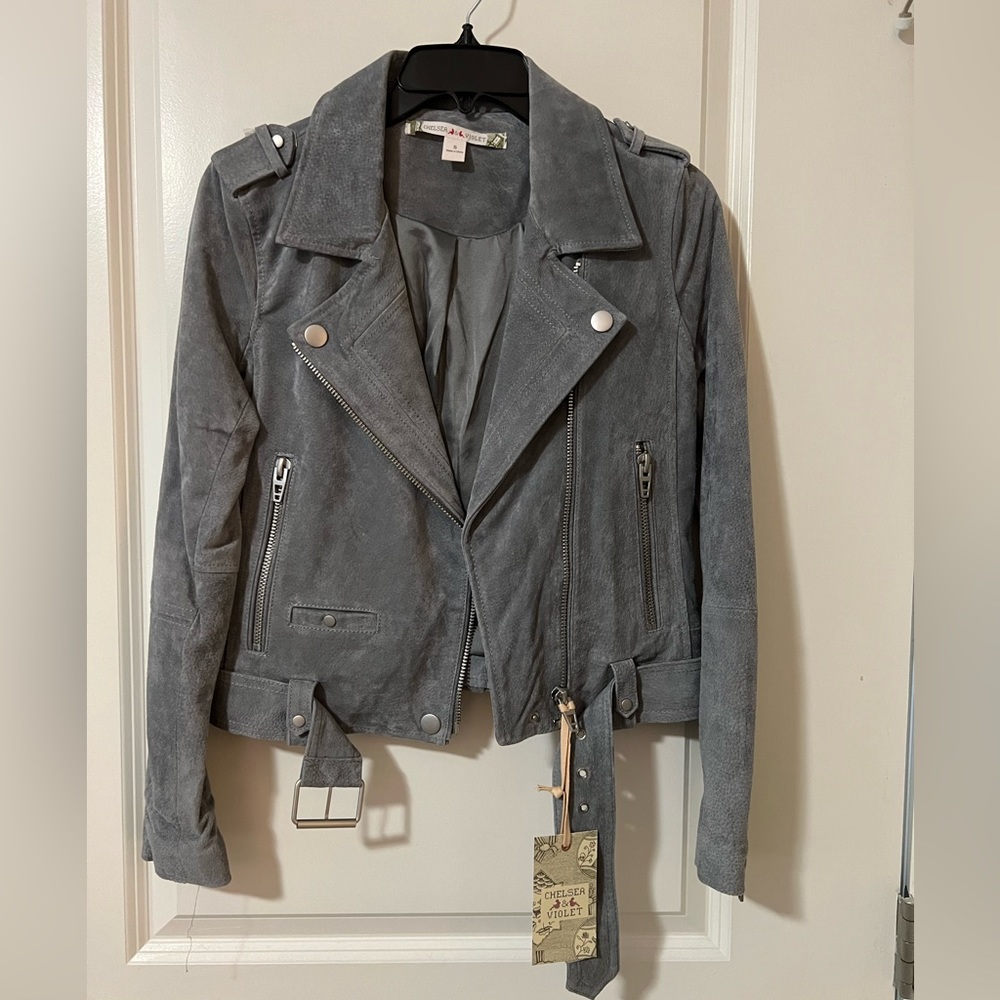 Chelsea & Violet Gray Suede Moto Jacket